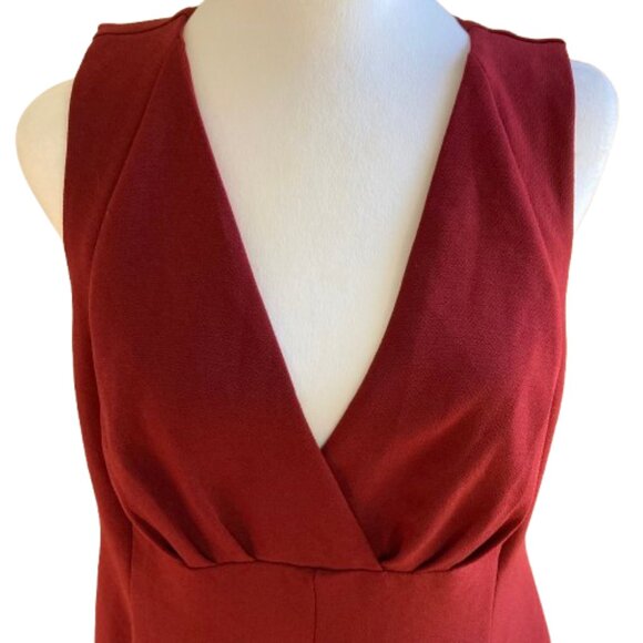 Modcloth Sleeveless Cocktail Dress, Low V-Neck Zipper Lined Midi Deep Red, Large - Picture 3 of 12